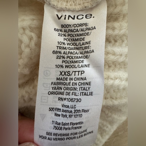 Vince Alpaca Wool Blend Braided Cable Funnel-Neck Camel Sweater crème - Picture 9 of 9